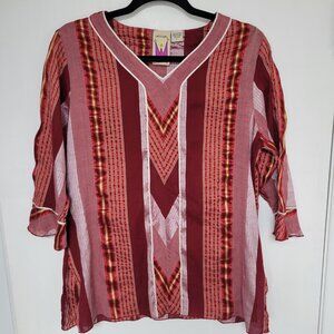 Antthony Original Red Burgundy Boho Stripe V-Neck Tunic Size Large